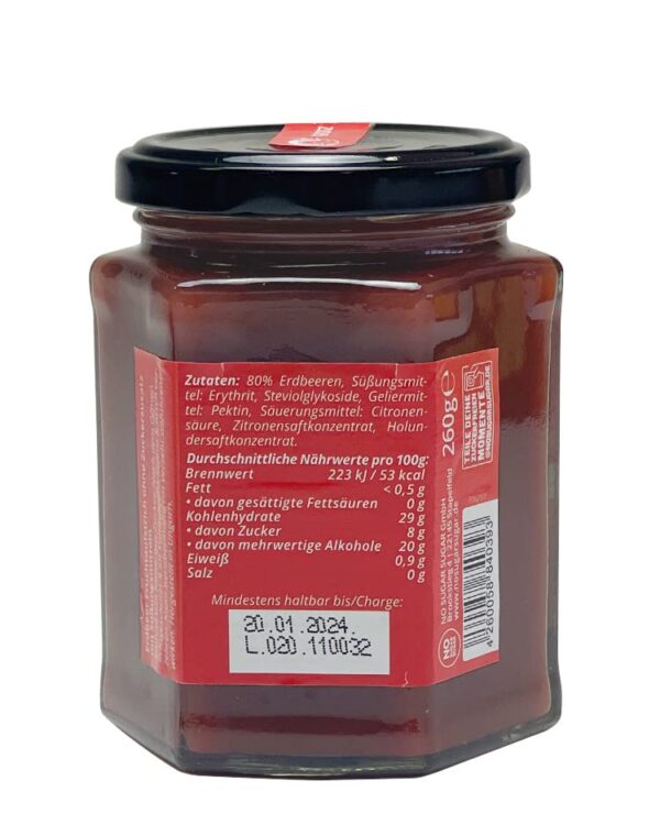 NO SUGAR SUGAR Fruchtaufstrich Probier-Set Erdbeere, Waldfrucht, Aprikose, Pflaume, Sauerkirsche ohne Zuckerzusatz mindestens 80% Fruchtanteil mit Erythrit und Stevia | Hergestellt in der EU (Je 260g) – Bild 3